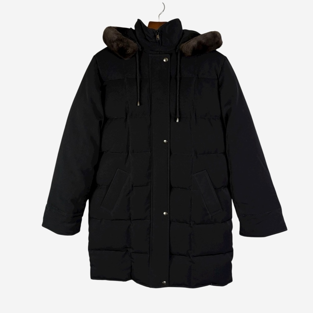 Bromley Sport Heavy Duty Quilted Down Coat Black Faux Fur Hood Womens Size S